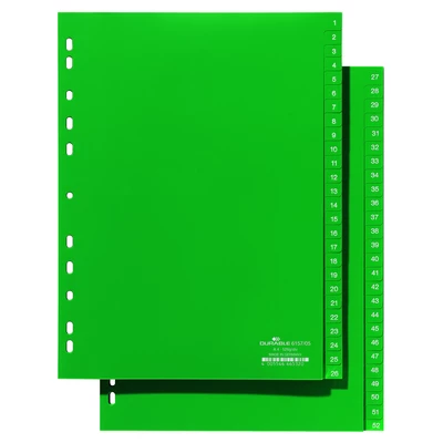 Przekładki A4 zielone, nadrukowane indeksy, 1-52
