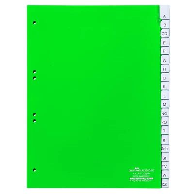 Przekładki A4 zielone, zgrzane wymienne indeksy, A-Z