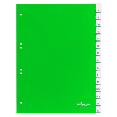 Przekładki A4 zielone, zgrzane wymienne indeksy, A-Z 15 części