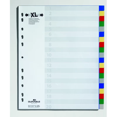 Przekładki PP A4, kolorowe indeksy, 20 części, poszerzone