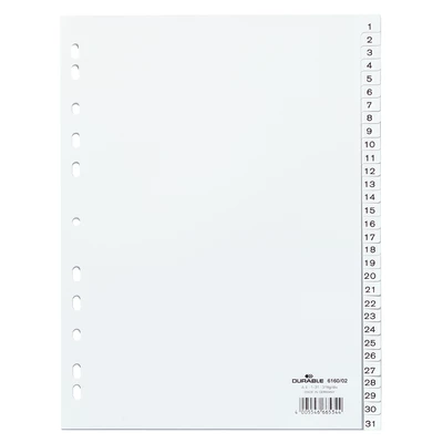 Przekładki PP A4 białe, nadrukowane indeksy, 1-31