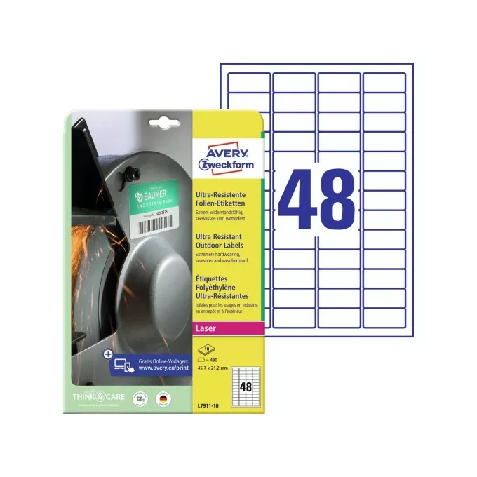 ETYKIETA A4 45,7X21,2 AVERY ZWECKFORM POLIETYLENOWE ULTRA RESISTANT 10ARK