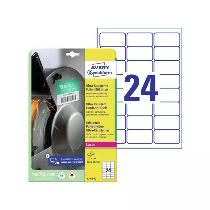 ETYKIETA A4 63,5X33,9 AVERY ZWECKFORM POLIETYLENOWE ULTRA RESISTANT 10ARK