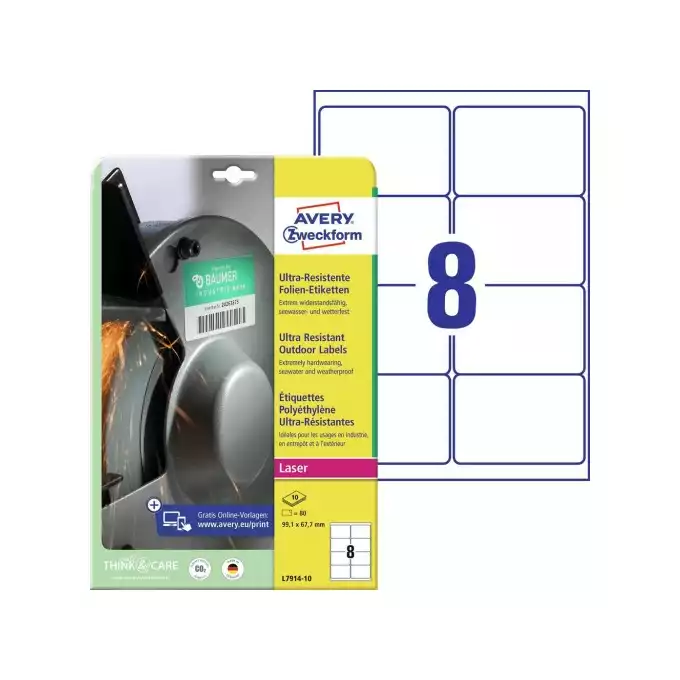 ETYKIETA A4 99,1X67,7 AVERY ZWECKFORM POLIETYLENOWE ULTRA RESISTANT 10ARK