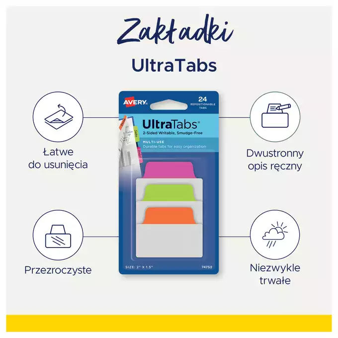 Ultra Tabs - samoprzylepne zakładki indeksujące, 63,5 x 25,4 mm