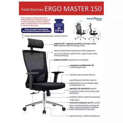 FOTEL ERGONOMICZNY ERGO MASTER 150, CZARNY