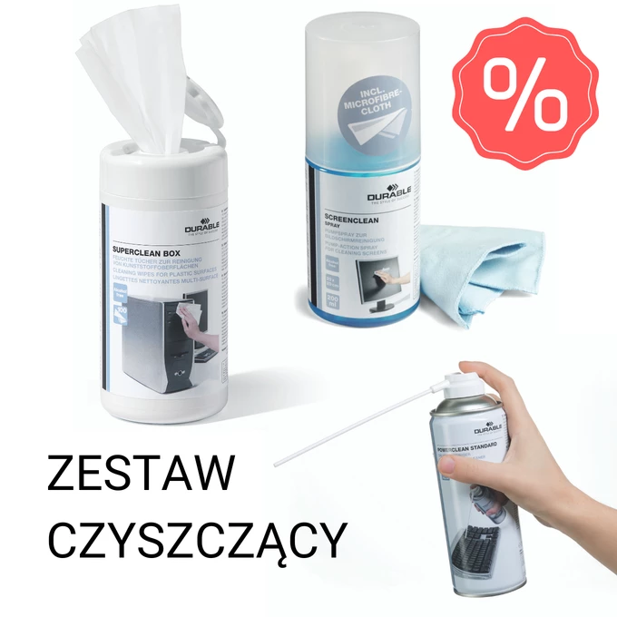 [Zestaw] BOX 100 nasączonych ściereczek + płyn do ekranu 200 ml ze ściereczką + sprężone powietrze 400 ml