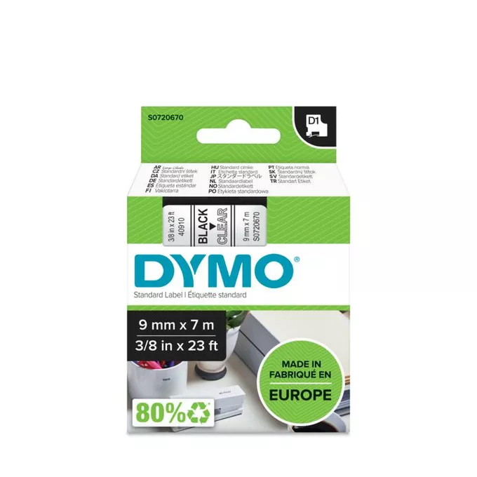 DYMO LM Taśma D1 9mm x 7m czarny nadruk na przezroczystym tle